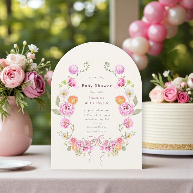 Pink Floral coquette Wreath Baby Shower QR Invite (Creator Uploaded)
