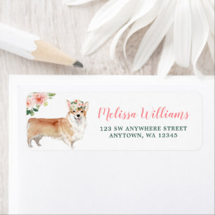Pink Floral Corgi Dog Return Address Label