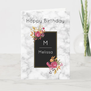 Pink Floral Corner Bouquets on Black Frame Card
