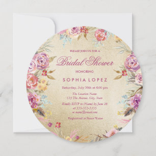 Pink Floral Country Gold Bridal Shower Invite