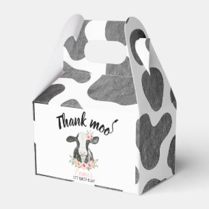 Pink Floral Cow Birthday with Cow Print Favour Box