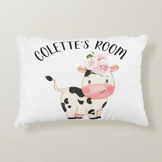 Pink Floral Cow Cow Print Nursery  Decorative Cushion (Front)