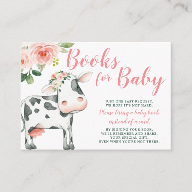 Pink Floral Cow Girl Baby Shower Book Request Enclosure Card (Front)