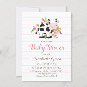 Pink Floral Cow Girl Baby Shower Invitation
