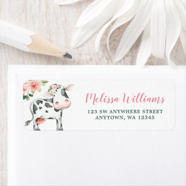 Pink Floral Cow Girl Return Address (Insitu)