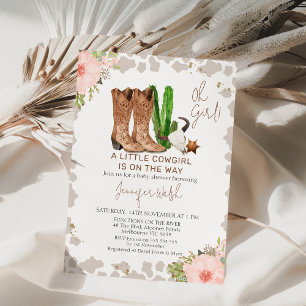 Pink Floral Cow Print Little Cowgirl baby Shower  Invitation