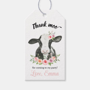 Pink Floral Cow with Cow Print thank you Favour G Gift Tags