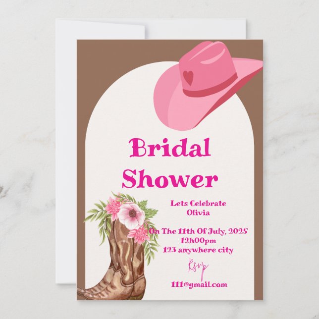pink floral cowboy bridal shower invitation card (Front)