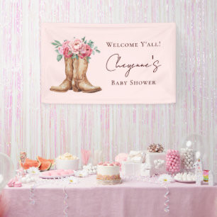 Pink Floral Cowgirl Baby Shower Welcome Banner