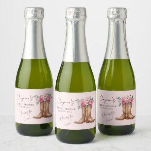 Pink Floral Cowgirl Boots and Bubbly Bridal Shower Sparkling Wine Label
