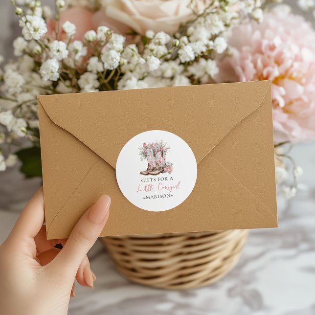 Pink Floral Cowgirl Boots and Greenery Bay Shower Classic Round Sticker (Creator Uploaded)