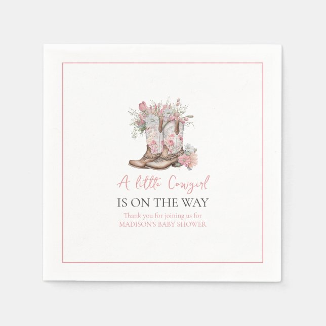 Pink Floral Cowgirl Boots and Greenery Bay Shower Napkin (Front)