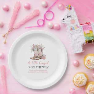 Pink Floral Cowgirl Boots and Greenery Bay Shower Paper Plate
