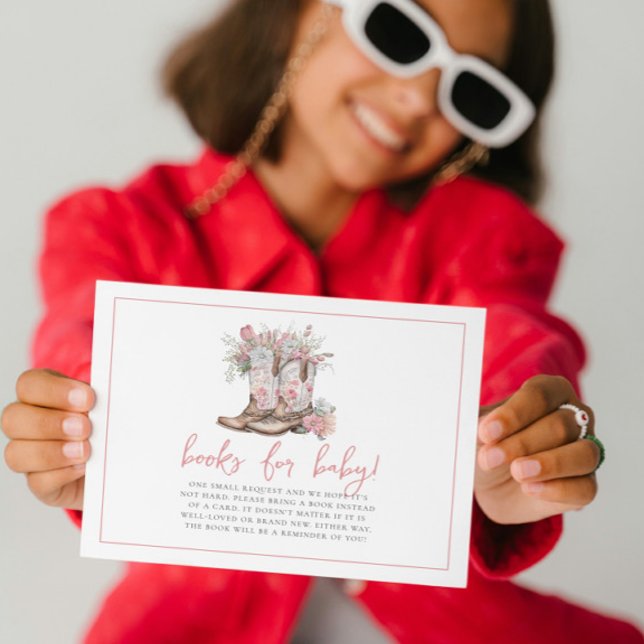 Pink Floral Cowgirl Boots Greenery Books For Baby Invitation (Creator Uploaded)