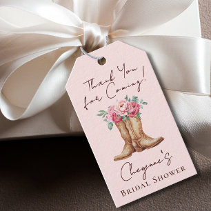 Pink Floral Cowgirl Bridal Shower Thank You Gift Tags
