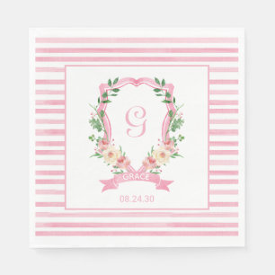 Pink Floral Crest Baby Shower Napkins