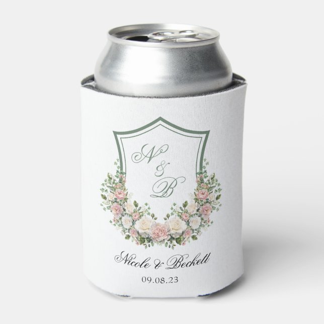 Pink Floral Crest Can Cooler (Can Front)
