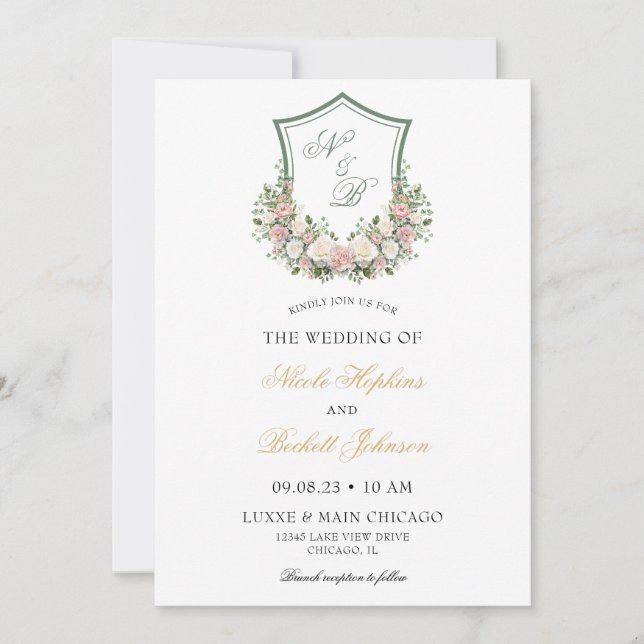 Pink Floral Crest Invitation (Front)