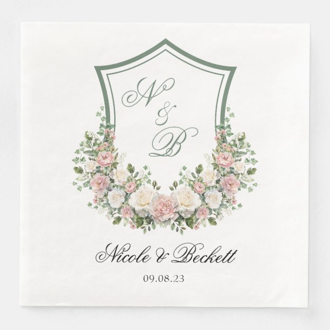 Pink Floral Crest Napkin (Front)