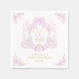 Pink Floral Crest Preppy Girl Baby Shower Napkin