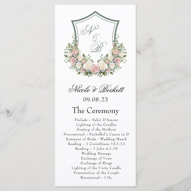 Pink Floral Crest Programme (Front)