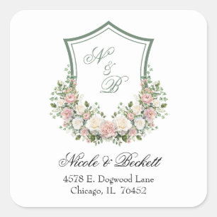 Pink Floral Crest Square Sticker