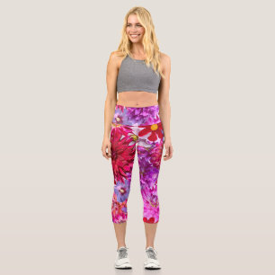 Pink Floral crop Capri Leggings