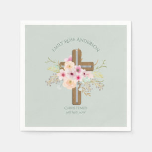 Pink Floral Cross Bouquet Girl Baptism Christening Napkin