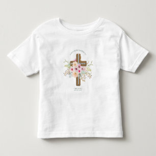 Pink Floral Cross Bouquet Girl Baptism Christening Toddler T-Shirt