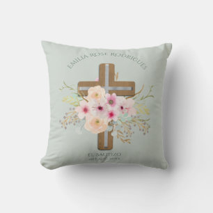 Pink Floral Cross Girls Bautizo Bautismo Baptism Cushion