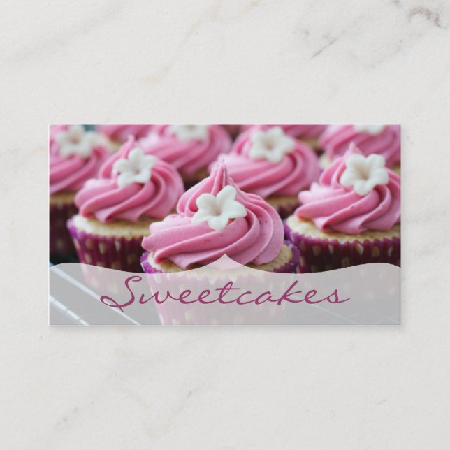 Pink Floral Cupcake Bakery Business Card (Front)