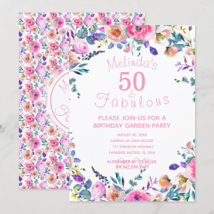 Pink Floral Custom 50 and Fabulous 50th Birthday Invitation