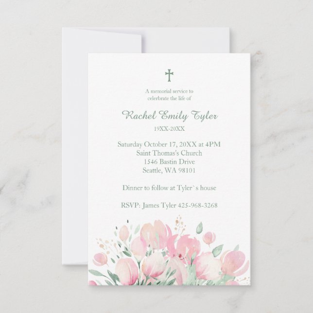 Pink Floral Custom Photo Memorial Funeral Dear One Card (Front)