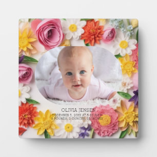 Pink Floral Custom Watercolor New Baby Girl Photo Plaque