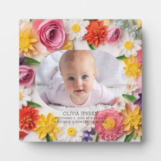 Pink Floral Custom Watercolor New Baby Girl Photo Plaque