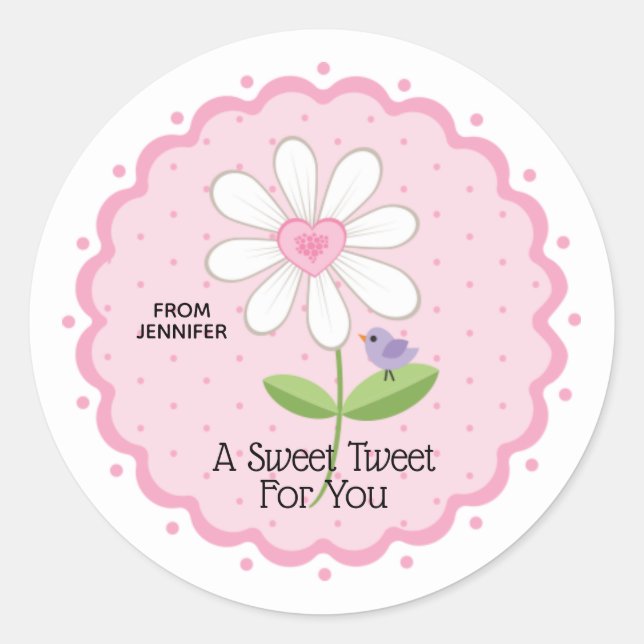 Pink Floral Customisable Valentine's Day Classic Round Sticker (Front)