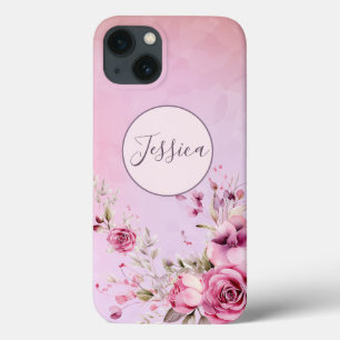 Pink floral customised iPhone 13 case
