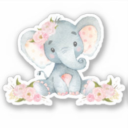 Pink Floral Cute Baby Elephant Cut Out Vinyl