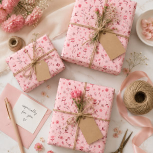 Pink Floral Cute Botanical Gift wrapping Paper