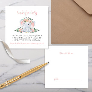 Pink Floral Cute Elephant Baby Shower Book Request Enclosure Card