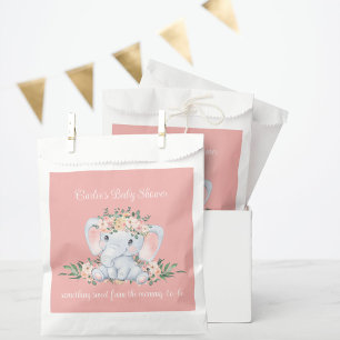 Pink Floral Cute Elephant Baby Shower Thank You Favour Bags