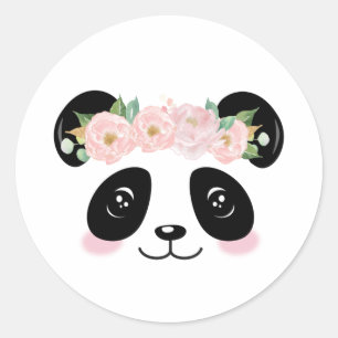 Pink Floral Cute Panda Birthday Party Favour Classic Round Sticker