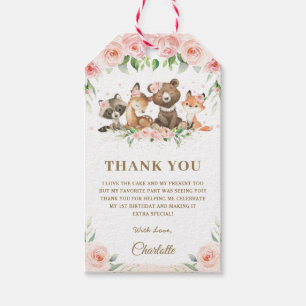 Pink Floral Cute Woodland Animals Birthday Party  Gift Tags
