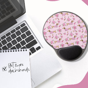 Pink Floral Dachshund Themed Desk Gel Mouse Mat