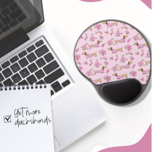 Pink Floral Dachshund Themed Desk   Gel Mouse Mat