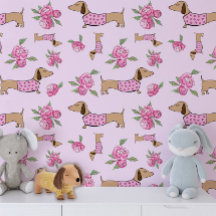 Pink Floral Dachshunds and Peonies Nursery 