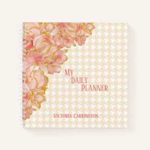 Pink Floral Daily Planner Houndstooth Name Modern  Notebook