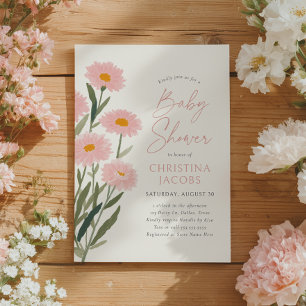 Pink Floral Daisy Baby in Bloom Baby Shower Invitation