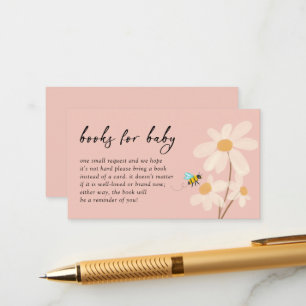 Pink Floral Daisy Bees Baby Shower Books for Baby Enclosure Card