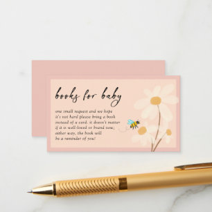 Pink Floral Daisy Bees Baby Shower Books for Baby Enclosure Card